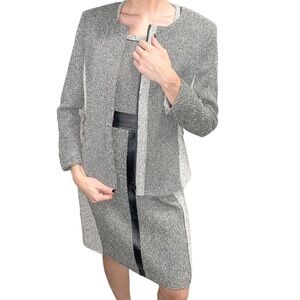Lafayette 148 Leather Trim Tweed Dress and Blazer Set